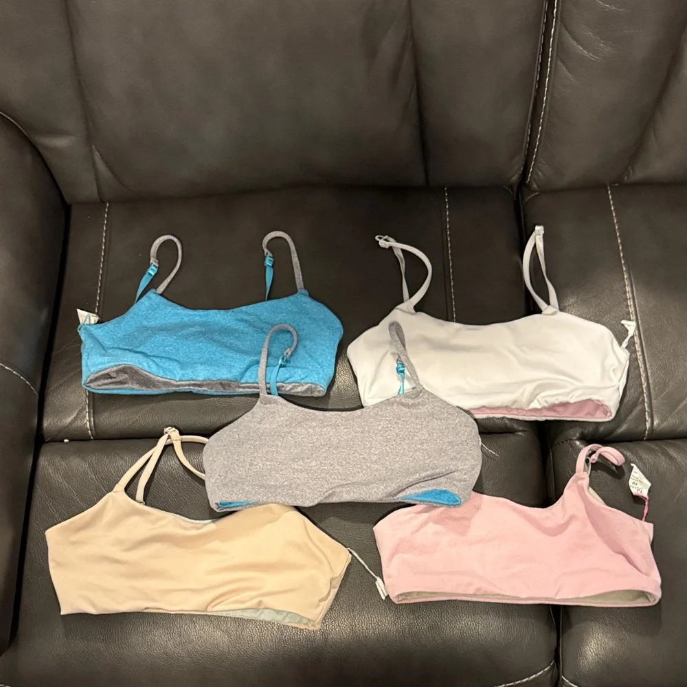 Pack of 5 Girls' Stretch Crop Bralettes — Blue, White, Gray, Beige, Pink - Picture 1 of 1